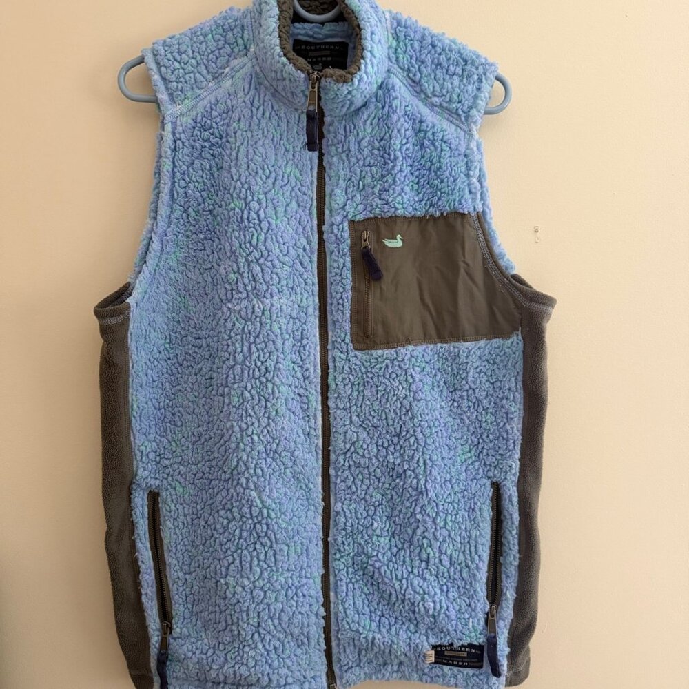Southern Marsh Vest Full Zip Duck Logo Pockets Blue Green Women's M Gorpcore